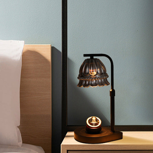Modern Art Deco Flower Type Wooden Glass 1-Light Melting Wax Table Lamp For Bedroom