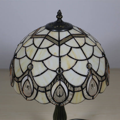 Tiffany Retro Lotus Resin Base Stained Glass 1-Light Table Lamp
