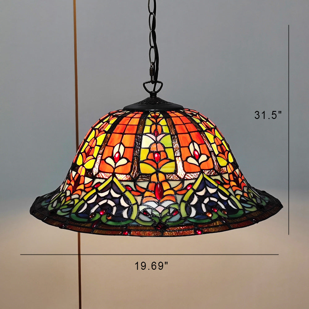 European Style Tiffany Dome Stained Glass Dragonfly Flower 2-Light Chandelier
