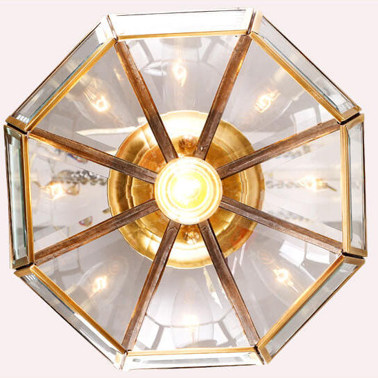 Modern Luxury Octagonal Brass Crystal Glass 1-Light Semi-Flush Mount Ceiling Light