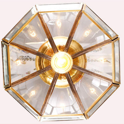 Modern Luxury Octagonal Brass Crystal Glass 1-Light Semi-Flush Mount Ceiling Light