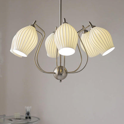 Vintage Minimalist Tulip Ceramic 4/6 Light Chandelier