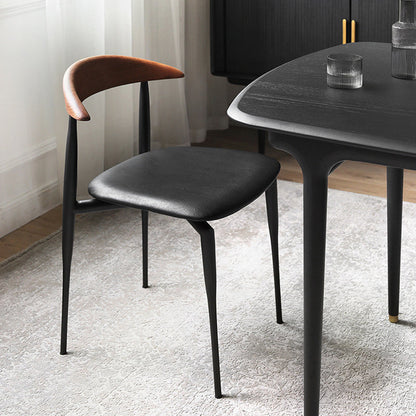 Contemporary Nordic Square Cowl Curved Back Microfiber Leather Solid Wood Iron Dining Chair For Dining Room
