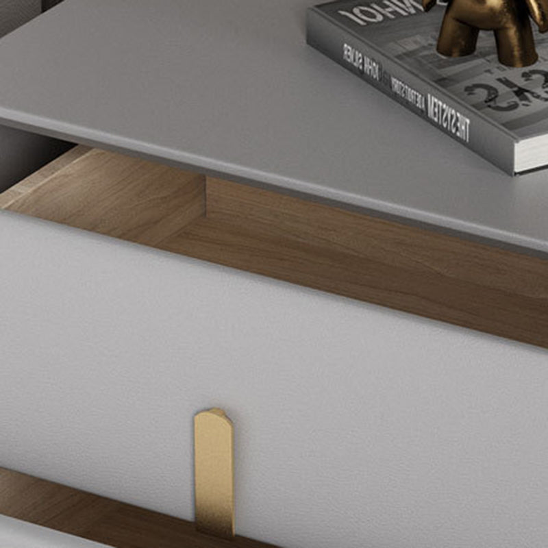 Modern Luxury Rectangular Solid Wood Microfiber Leather Hardware Nightstand 2-Drawer For Bedroom