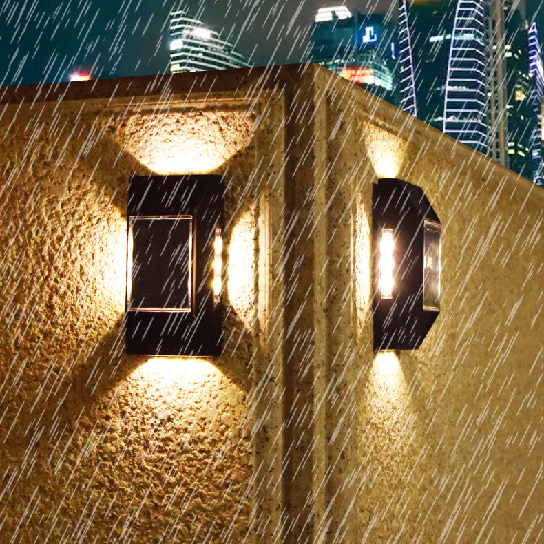مصباح حائط خارجي LED مستطيل الشكل مصنوع من البلاستيك ABS بتصميم عصري بسيط يعمل بالطاقة الشمسية للحديقة 