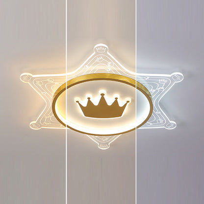 Modern Art Deco Crown Round Pentagon Acrylic Iron LED Flush Mount Ceiling Light For Living Room