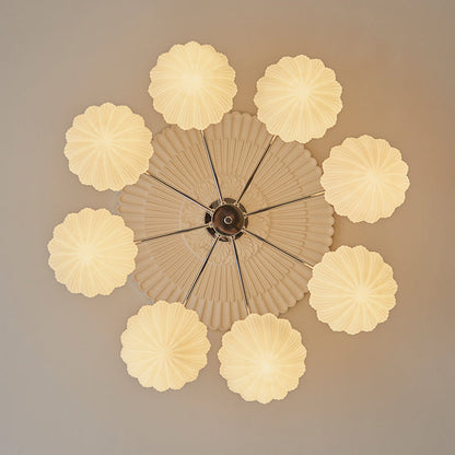 Traditional French Bowl Ribbed Iron Wood Glass 3/5/8 Light Semi-Flush Mount Ceiling Light For Living Room