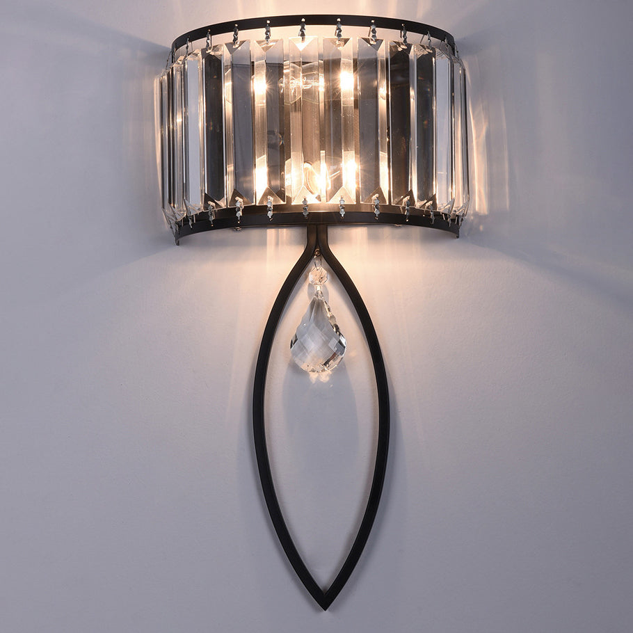 Modern Luxury Half Round Oval Iron Crystal 2-Light Wall Sconce Lamp For Bedroom