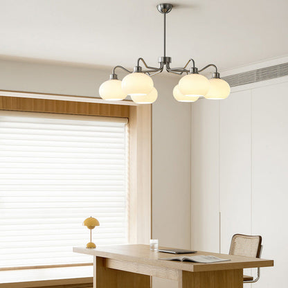 Modern Mid-Century Persimmon Glass Shade Hardware 6/8-Light Chandelier For Living Room
