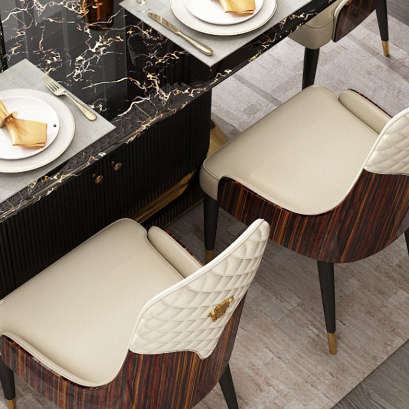 Contemporary Nordic Microfiber Leather Wood Stainless Steel Sponge Dining Chair Backrest Armrest For Dining Room