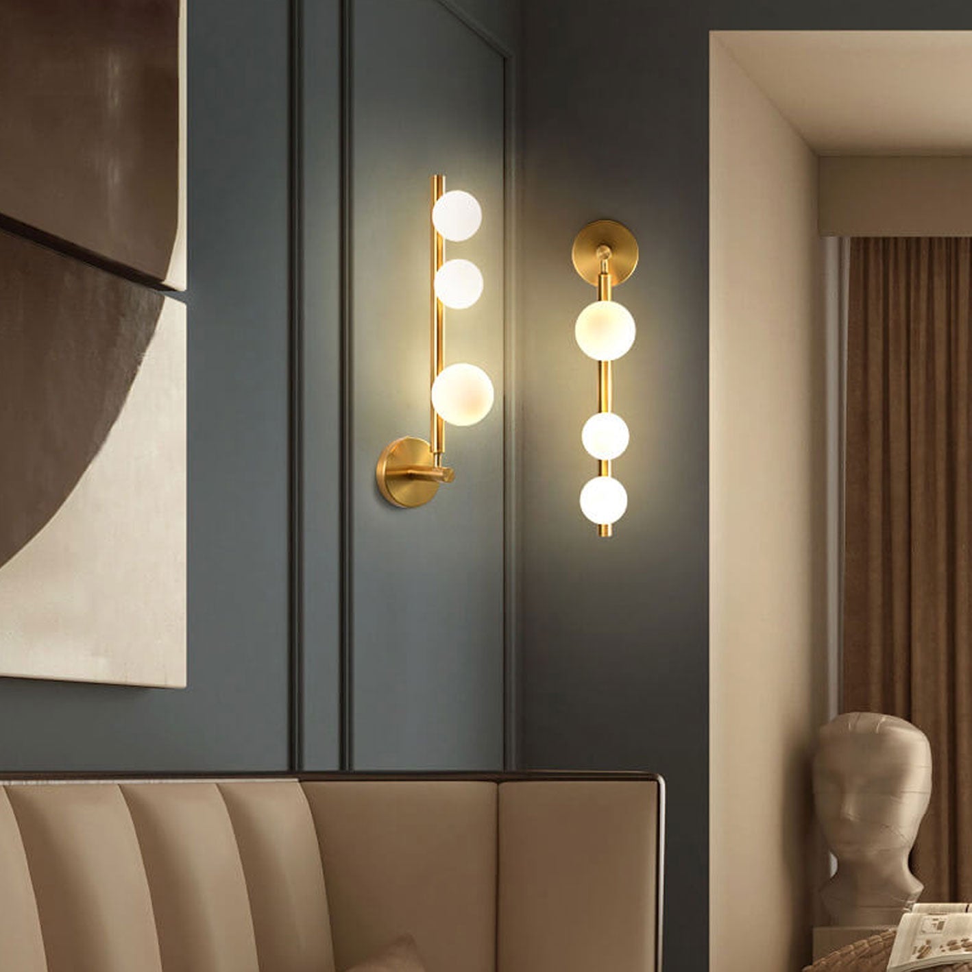 Light Luxury Creative Bead String Design 3-Light Wall Sconce Lamp