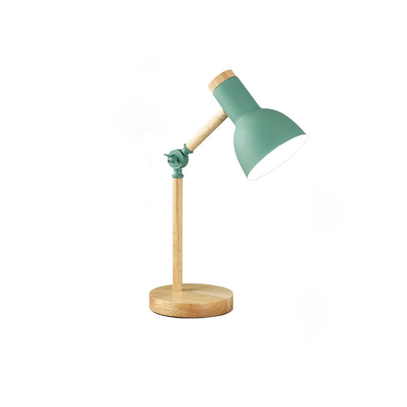 Contemporary Nordic Iron Semi-Circular Shade Wooden Base 1-Light Table Lamp For Study