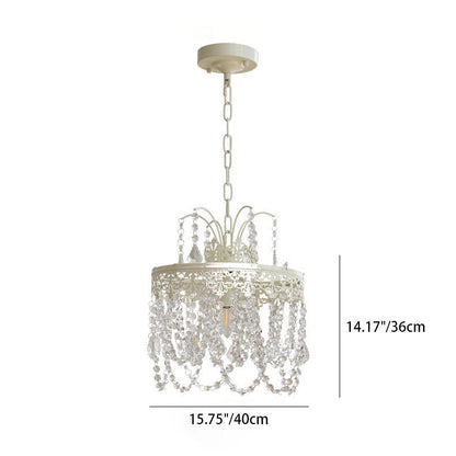 Traditional French Vintage Crystal Round Lamp Beads 1-Light Pendant Light For Bedroom