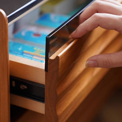 Traditional Vintage Rectangular Rock Slab Wood Base Nightstand 2-Drawer For Bedroom
