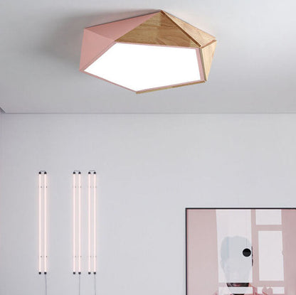 Wooden Simple Geometry 1-Light LED Flush Mount Lighting