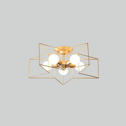 Wrought Iron 5-Light Pentagram Shaped Semi-Flush Mount Lighting
