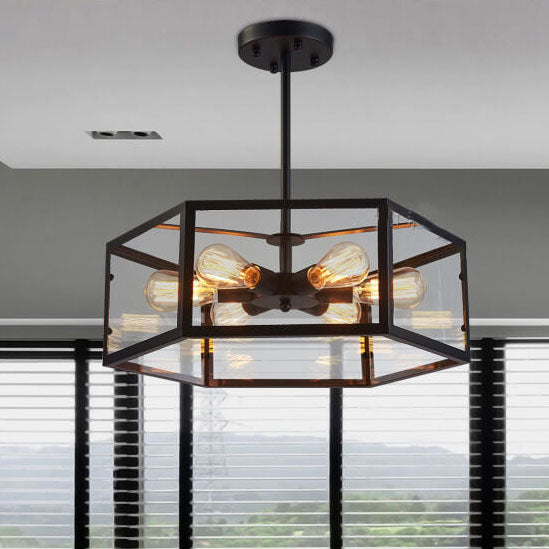 Vintage 6-Light Hexagon Semi-Flush Mount Lighting