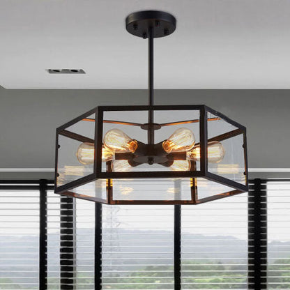 Vintage 6-Light Hexagon Semi-Flush Mount Lighting