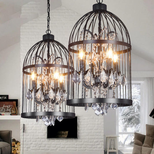 Retro Wrought Iron 4/8 Light Bird Cage Shaped Chandeliers