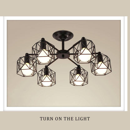 Wrought Iron 6-Light Geometric Lampshade Chandeliers