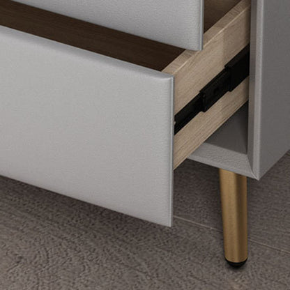 Modern Luxury Rectangular Solid Wood Microfiber Leather Hardware Nightstand 2-Drawer For Bedroom