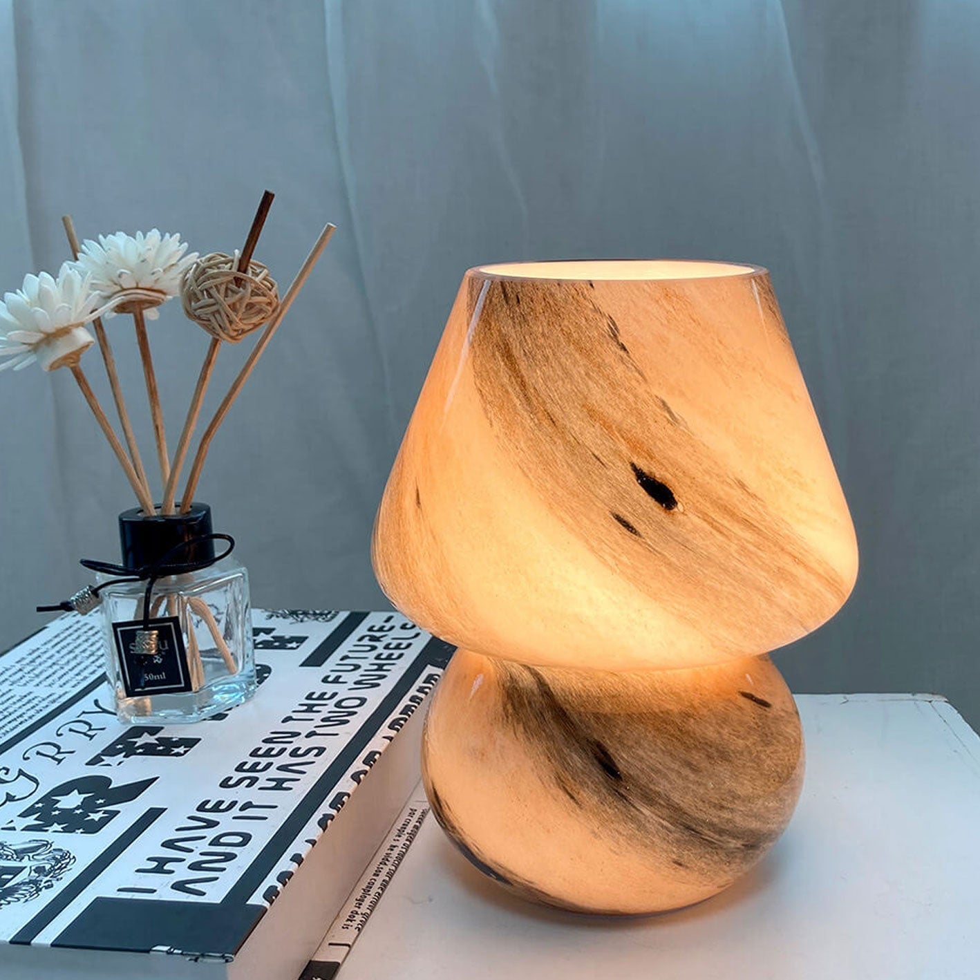 Creative Handmade Glass Planet Design Mushroom 1-Light Table Lamp
