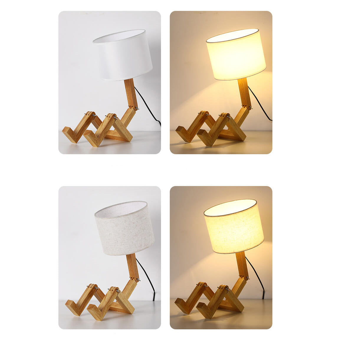 Nordic Creative Fabric Solid Wood Robot 1-Light Table Lamp