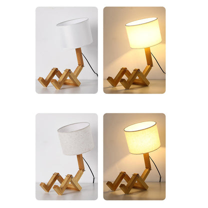 Nordic Creative Fabric Solid Wood Robot 1-Light Table Lamp