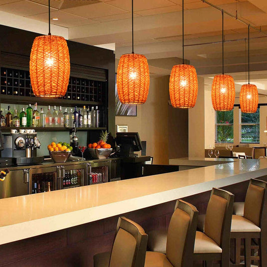 Modern Rustic Rattan Cylindrical 1-Light Pendant Light