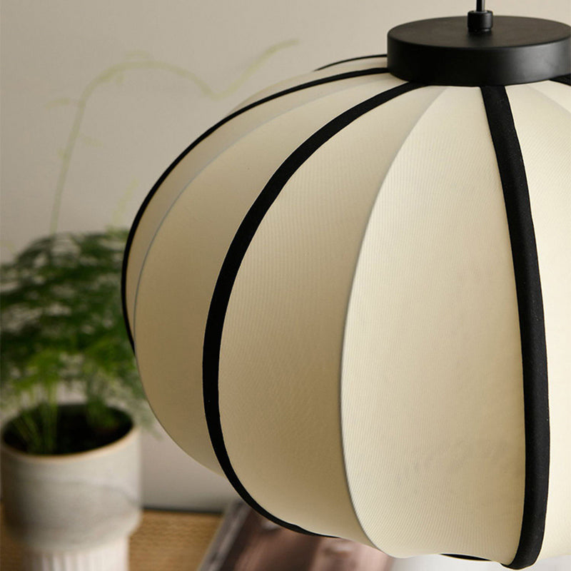 Traditional Chinese Fabric Lantern Iron Frame 1-Light Pendant Light For Living Room