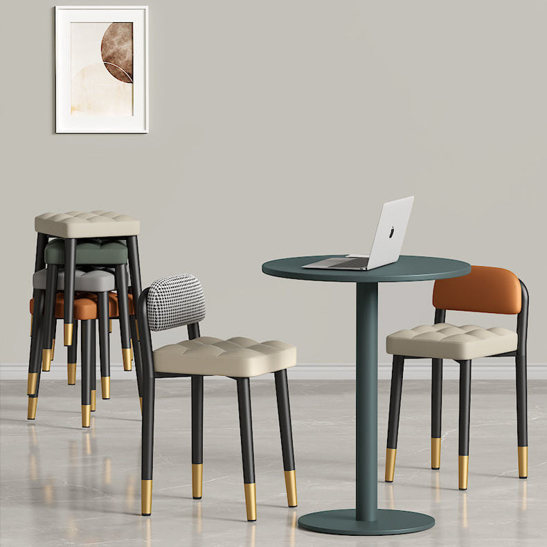 Modern Simplicity Square Fabric Faux Leather Upholstered Vanity Stool Low Back For Bedroom