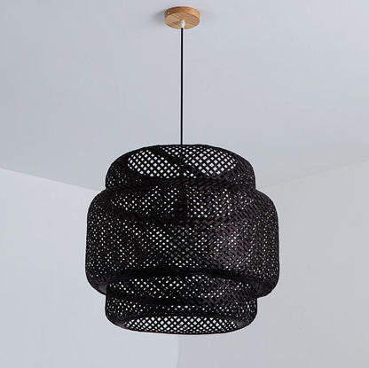 Japanese Simple Bamboo Weaving Column 1-Light Pendant Light