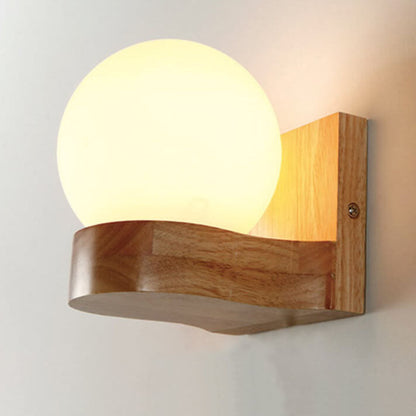 Modern Japanese Glass Shade Spherical 1-Light Wall Sconce Lamp