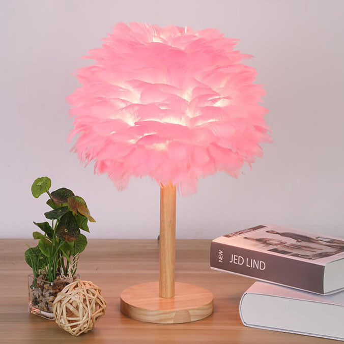 Modern Creative Feather Decorative Solid Wood 1-Light Table Lamp