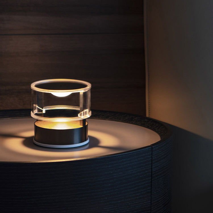 Modern Simplicity PMMA PC Stainless Steel Aluminum Cylinder LED Table Lamp For Bedside