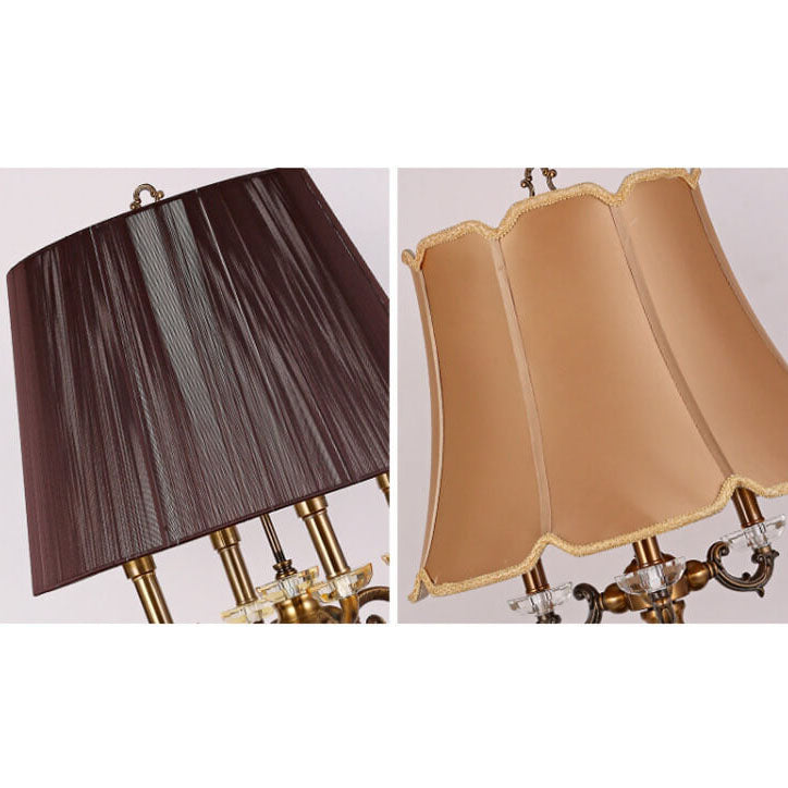 Modern Luxury Fabric Shade Candle Crystal Base 3/4 Light Table Lamp