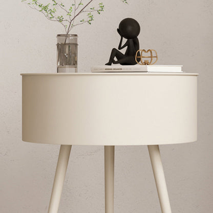 Modern Minimalist Round Tabletop Iron Nightstand 1-Storage For Bedroom