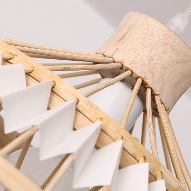 Traditional Chinese Bamboo Weaving Umbrella Shape 1-Light Pendant Light For Dining Room