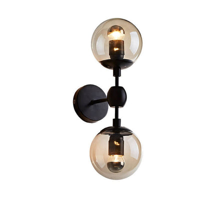 Nordic Minimalist Retro Glass Wrought Iron 2-Light Wall Sconce Lamp