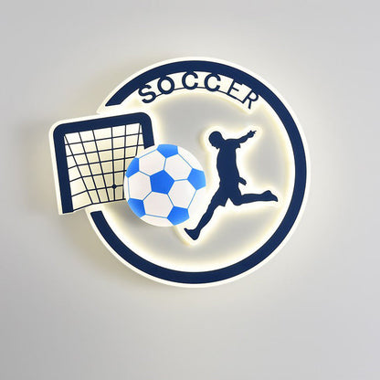 Contemporary Creative Kids Round Basketball Football Iron Acrylic LED Flush Mount Ceiling Light For Bedroom