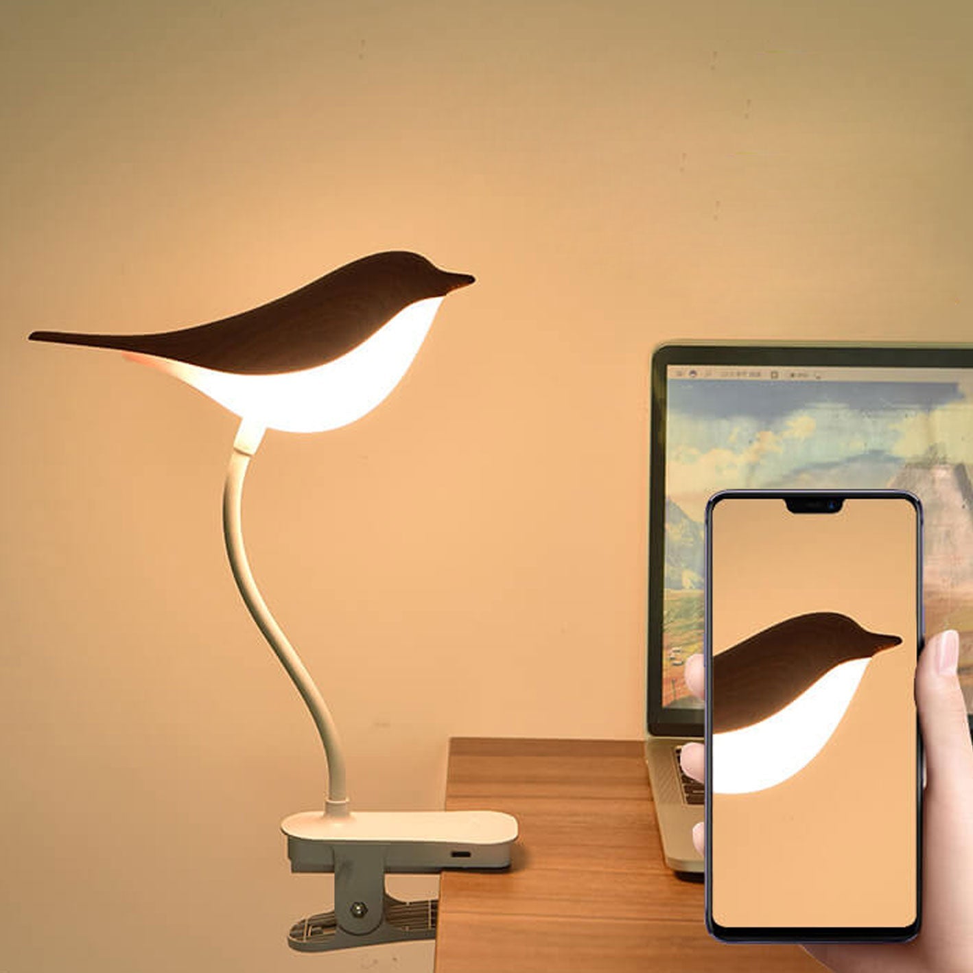 Nordic Creative Bird Clip USB Charging LED Night Light Table Lamp