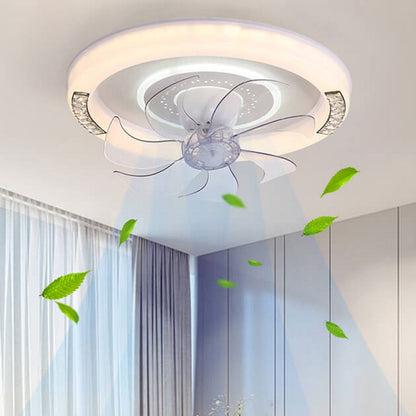 Modern Minimalist Acrylic Round Intelligent LED Flush Mount Ceiling Fan Light