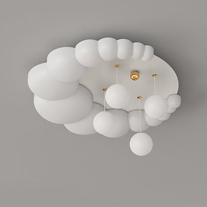 Modern Art Deco Oval Cream Bubble Flower Moon PE Iron LED Flush Mount Ceiling Light For Living Room
