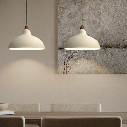 Japanese Simple Iron Dome Solid Wood Top 1-Light Pendant Light