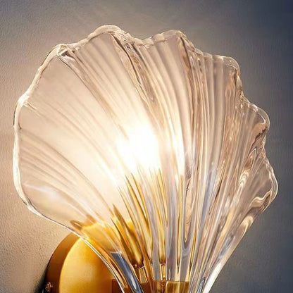 Contemporary Luxury Shell Glass Brass Finish Frame 1-Light Wall Sconce Lamp For Bedroom