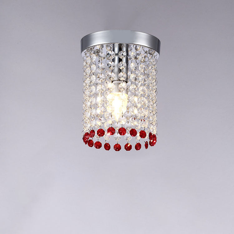 Modern Minimalist Crystal Bead Curtain Round 1-Light Semi-Flush Mount Ceiling Light