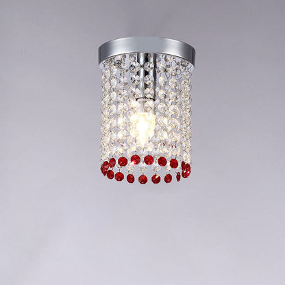 Modern Minimalist Crystal Bead Curtain Round 1-Light Semi-Flush Mount Ceiling Light