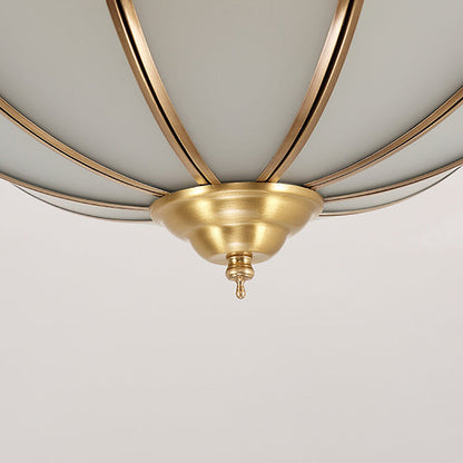 European Brass Glass Round Flower Pattern 3/4/6 Light Flush Mount Ceiling Light
