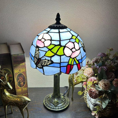 Traditional Tiffany Alloy Glass Dome Flower 1-Light Table Lamp For Bedside