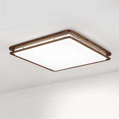 Modern Minimalist Geometric Round Walnut Wood Acrylic LED Flush Mount Ceiling Light For Living Room